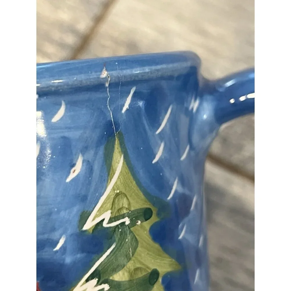 Vietri Coffee Mug Italy Hand Painted Tea Cup NWOT Winter Church Christmas DeFeCt